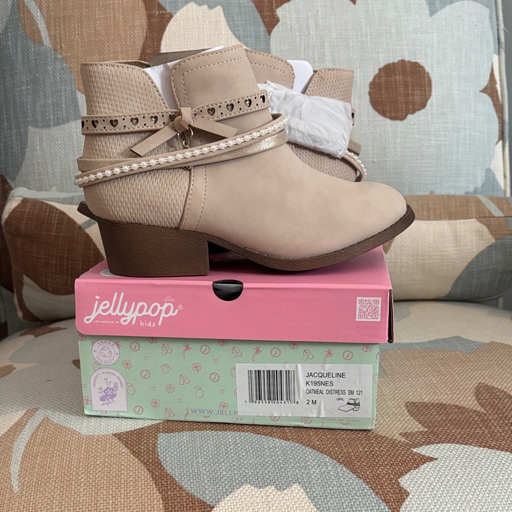 Jellypop Beige Ankle Booties with Heart Accents